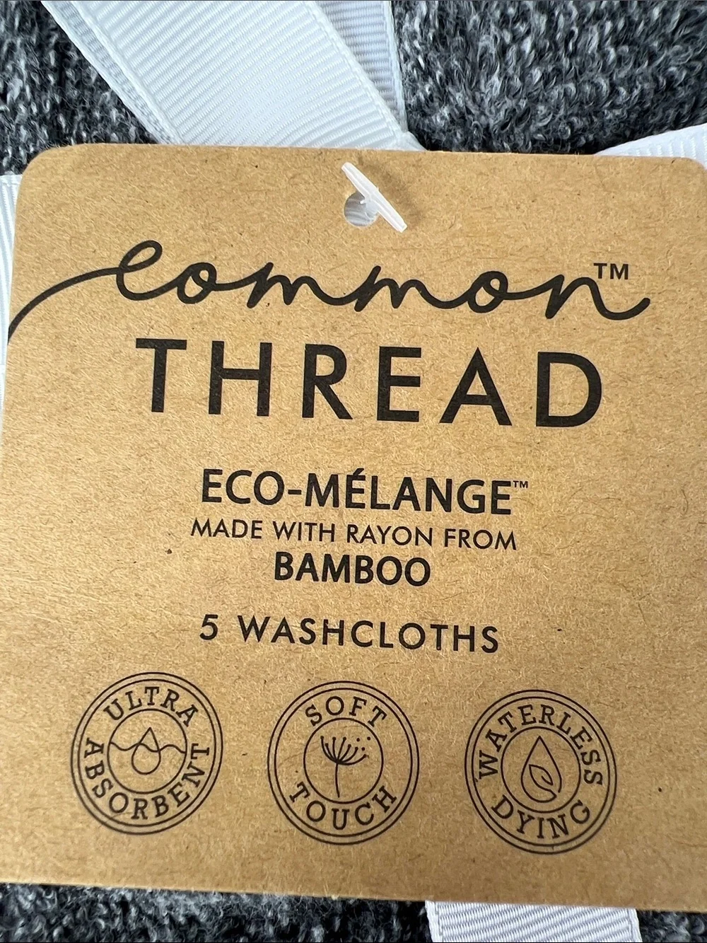 Common Thread Eco-Mélange Bamboo Washcloth Set Charcoal Gray Cotton 5 Pc NEW